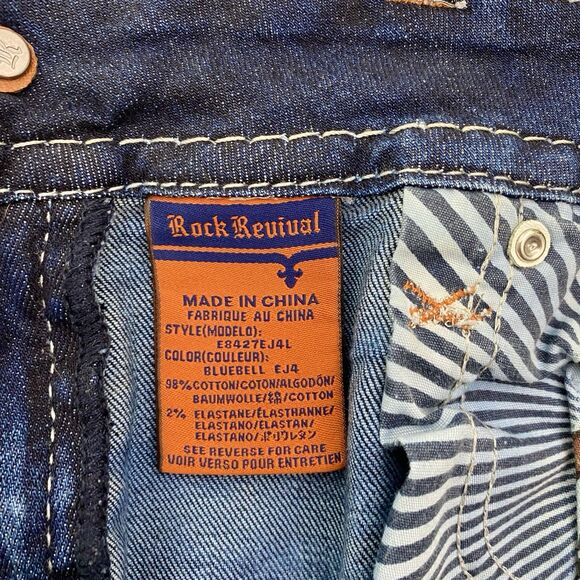 Rock Revival Straight Leg Low Rise Jeans Blue Bluebell Bling Y2K Womens 28 - Picture 8 of 13